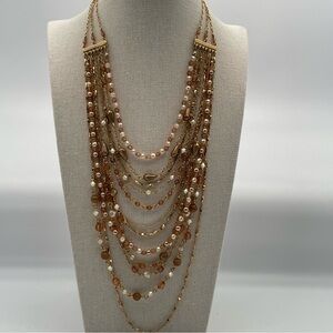 Vintage Avon Nina Ricci Multi-Strand Gold and Peach Layered Beaded Necklace